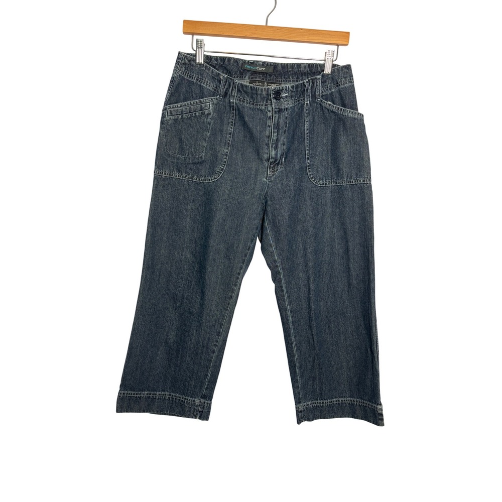 FrenchCuff Womens Denim Capris 10 Blue Dark Wash Patch‎ Pocket Utility Coastal